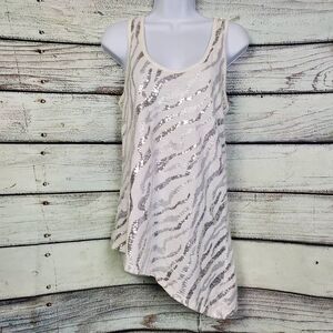 Cowgirl Tuff Co. Women’s White Silver Sequin Zebra Tank Top Size L